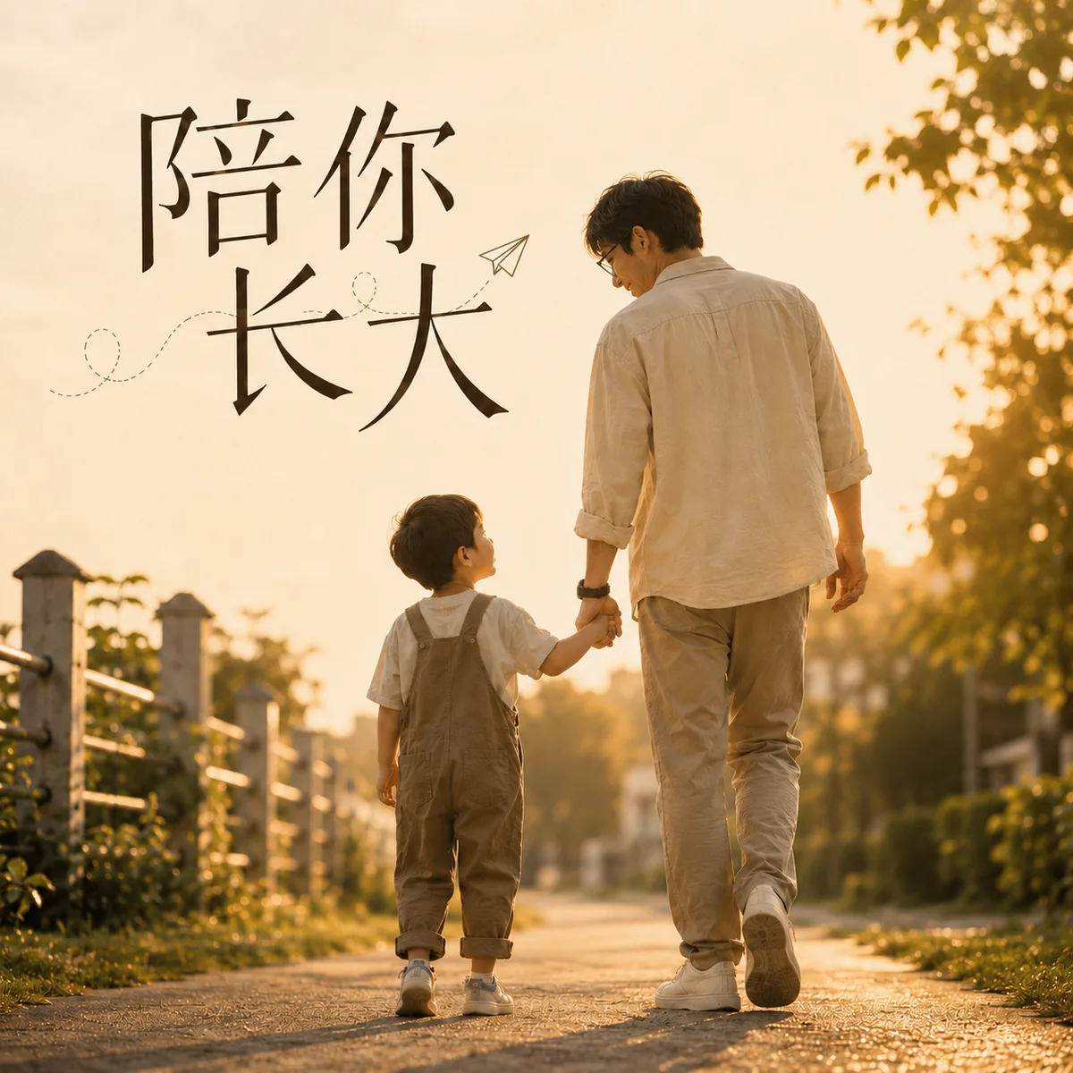 陪你长大 — father and child walking at sunset, by Ray 昕光